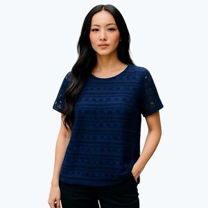 Vineyard Vines Deep Bay Eyelet Navy Blue Top Size Medium